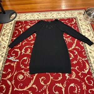 Ann Taylor Black Knit Beaded Detail Dress Size LT